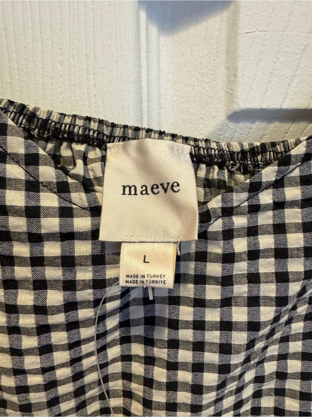 Off-Shoulder Gingham Puff-Sleeve Top in Black and White - Picture 5 of 5